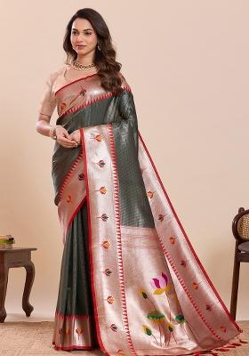Green Zari Work Silk Saree Set