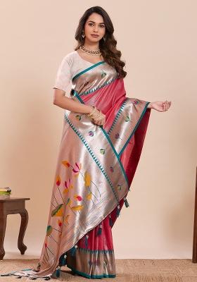 Red Zari Work Silk Saree Set