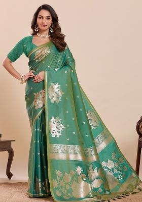 Green Zari Work Silk Saree Set