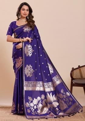 Violet Zari Work Silk Saree Set