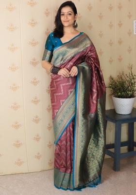 Coral Zari Work Silk Saree Set