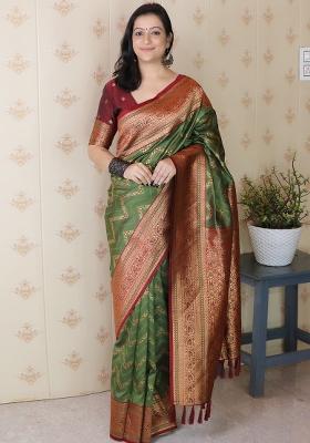 Green Zari Work Silk Saree Set