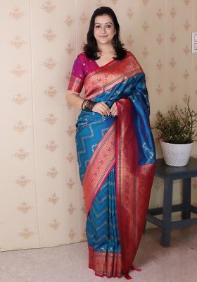 Firozi Zari Work Silk Saree Set