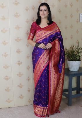 Violet Zari Work Silk Saree Set