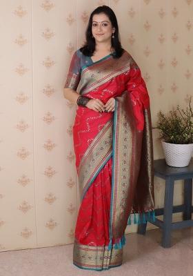 Pink Zari Work Silk Saree Set