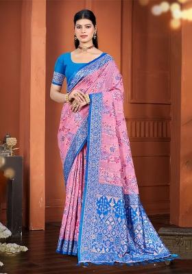 Pink Woven Work Silk Saree Set