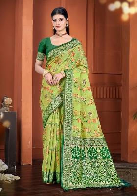 Olive Woven Work Silk Saree Set