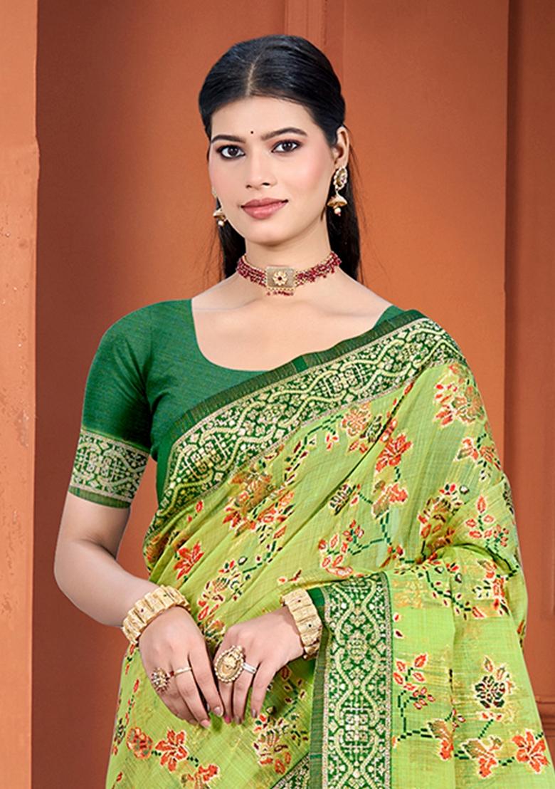 Olive Woven Work Silk Saree Set - Indya