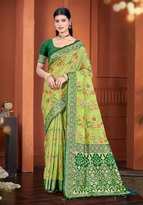 Olive Woven Work Silk Saree Set
