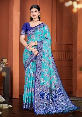 Blue Woven Work Silk Saree Set