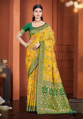 Yellow Woven Work Silk Saree Set