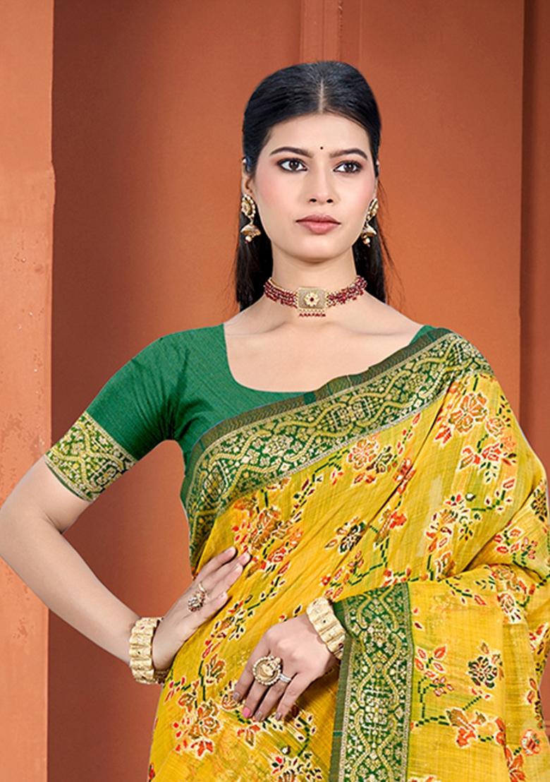 Yellow Woven Work Silk Saree Set - Indya