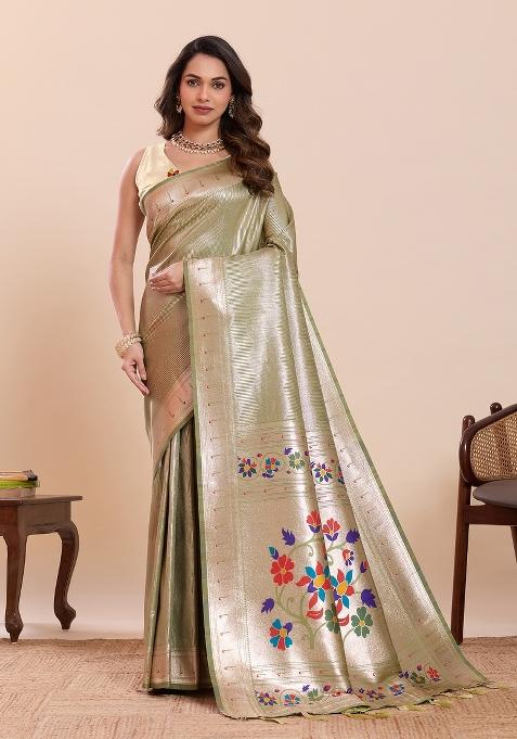 Green Zari Work Silk Saree Set