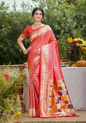 Coral Zari Work Silk Saree Set