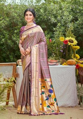 Mauve Zari Work Silk Saree Set
