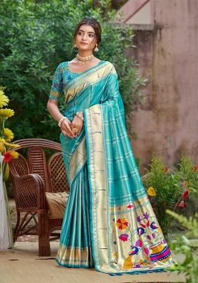 Sea Green Zari Work Silk Saree Set