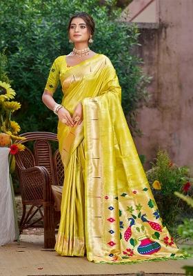 Lemon Zari Work Silk Saree Set