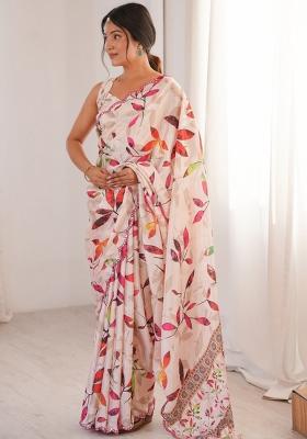 Off White Abstract Tissue Saree Set