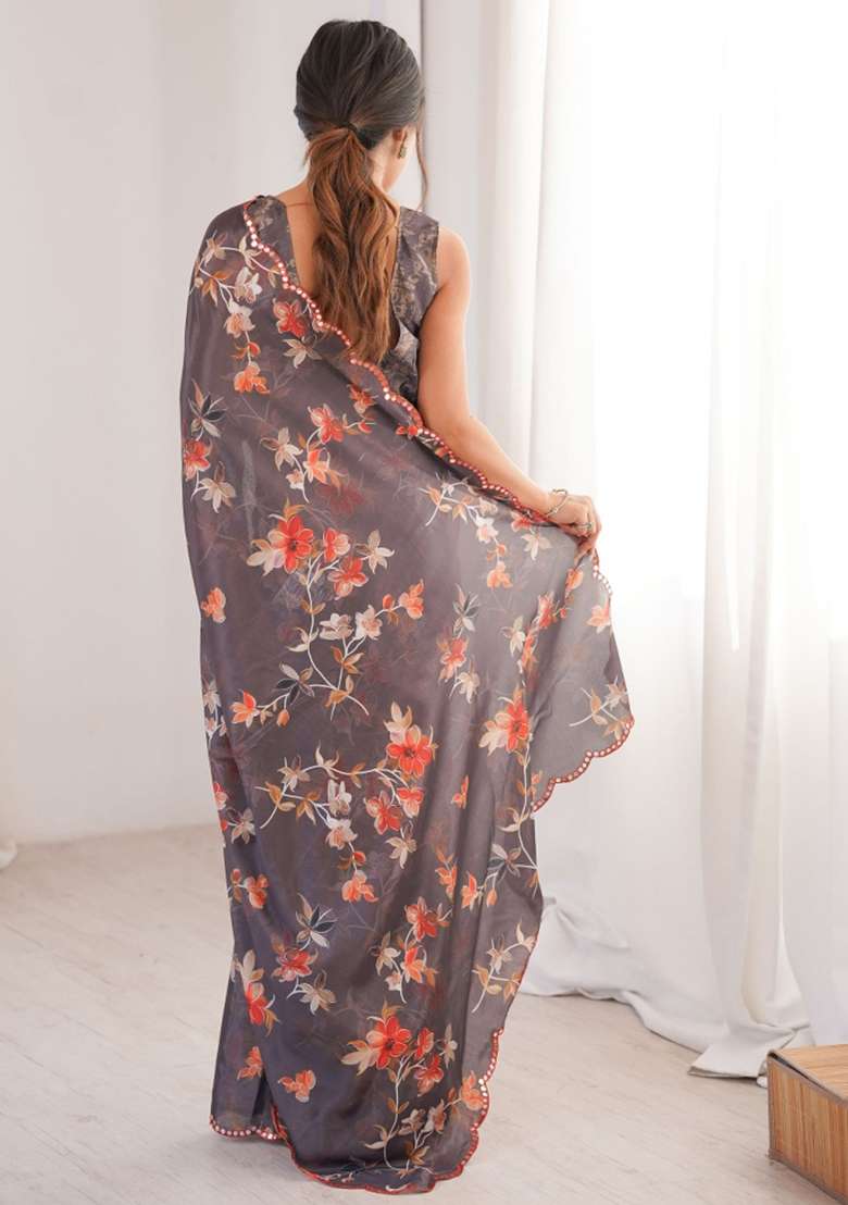 Grey Abstract Tissue Saree Set for Diwali | Wedding & Festive Wear - Indya