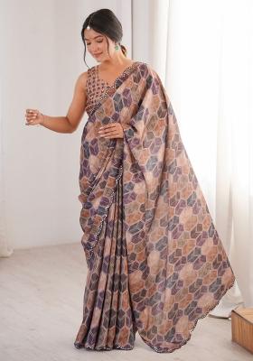 Multicolor Abstract Tissue Saree Set