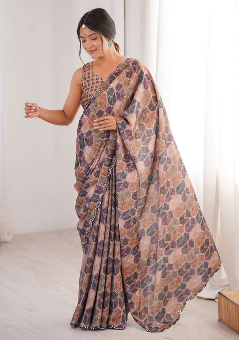 Multicolor Abstract Tissue Saree Set for Diwali and Festive Wear - Indya