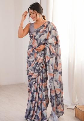 Grey Abstract Tissue Saree Set