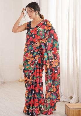 Multicolor Abstract Tissue Saree Set