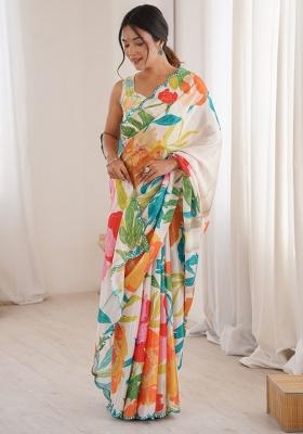 Multicolor Abstract Tissue Saree Set