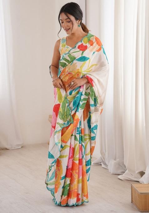 Multicolor Abstract Tissue Saree Set