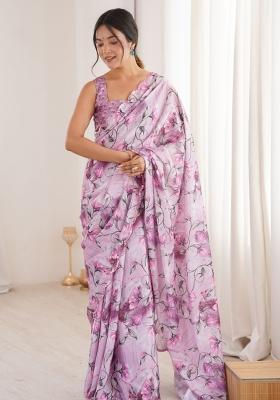 Purple Abstract Tissue Saree Set