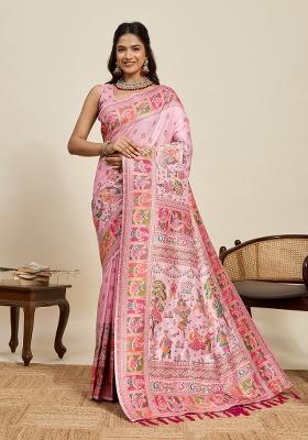 Pink Zari Work Silk Saree Set