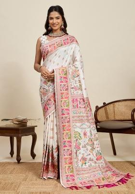 Off White Zari Work Silk Saree Set