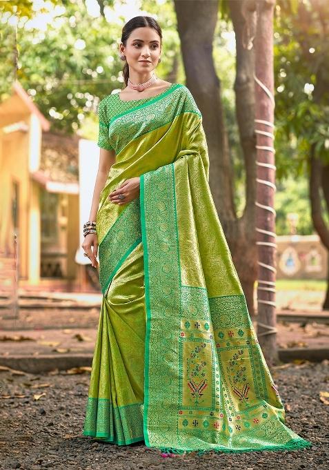 Olive Zari Work Silk Saree Set