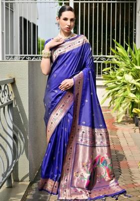Blue Zari Work Silk Saree Set