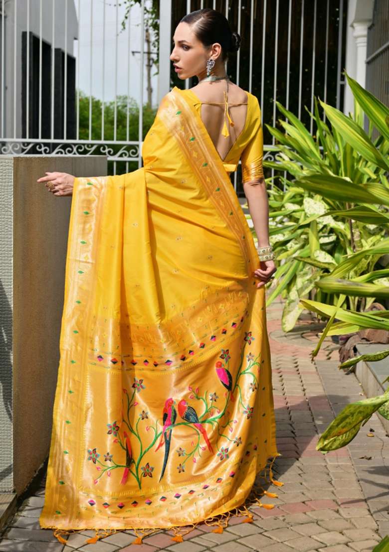 Yellow Silk Saree Set with Zari Work for Diwali | Wedding & Festive Wear - Indya