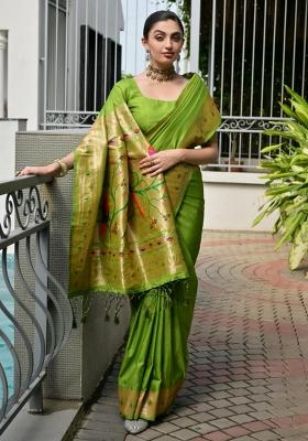 Green Zari Work Silk Saree Set