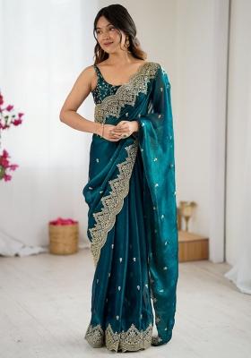 Green Zari Work Tissue Saree Set