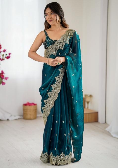 Green Zari Work Tissue Saree Set