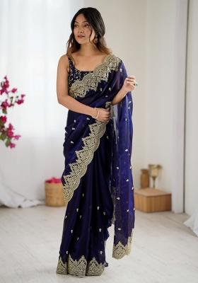 Purple Zari Work Tissue Saree Set