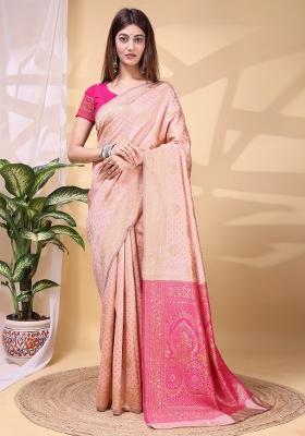 Pink Zari Work Silk Saree Set