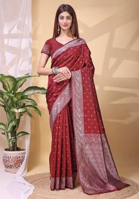 Maroon Zari Work Silk Saree Set