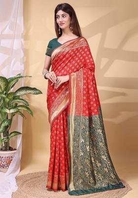 Red Zari Work Silk Saree Set