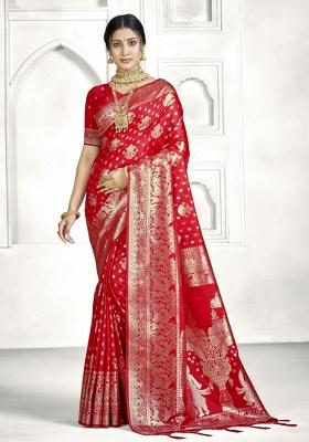 Red Zari Work Silk Saree Set