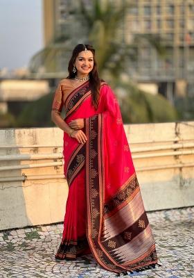 Pink Zari Work Silk Saree Set