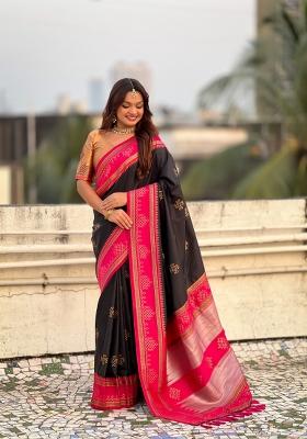 Black Zari Work Silk Saree Set