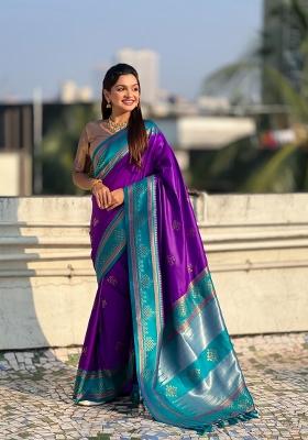 Purple Zari Work Silk Saree Set