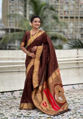 Coffee Zari Work Silk Saree Set