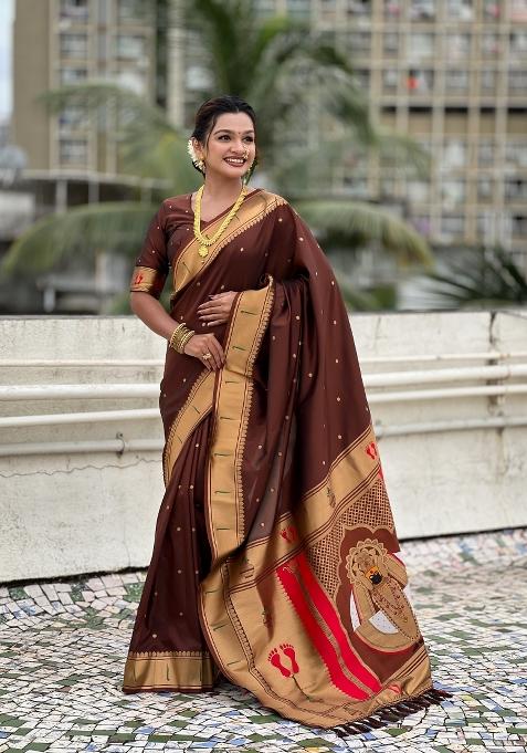 Coffee Zari Work Silk Saree Set