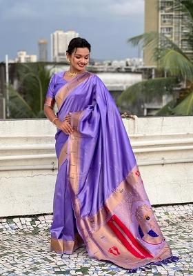 Lavender Zari Work Silk Saree Set