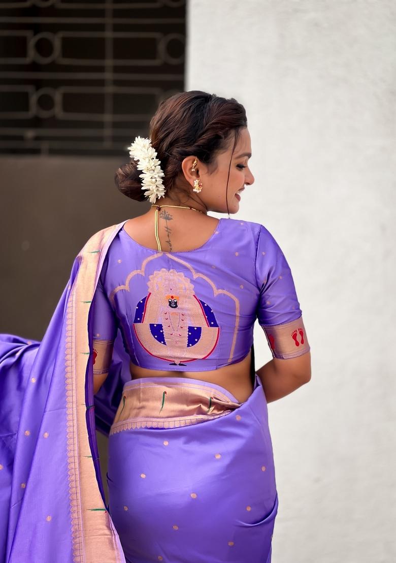 Lavender Zari Work Silk Saree Set - Indya